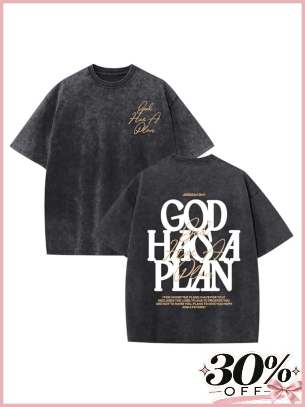 Men's Cotton Acid Wash Christian Graphic T-Shirt Crew Neck Short Sleeve Tee